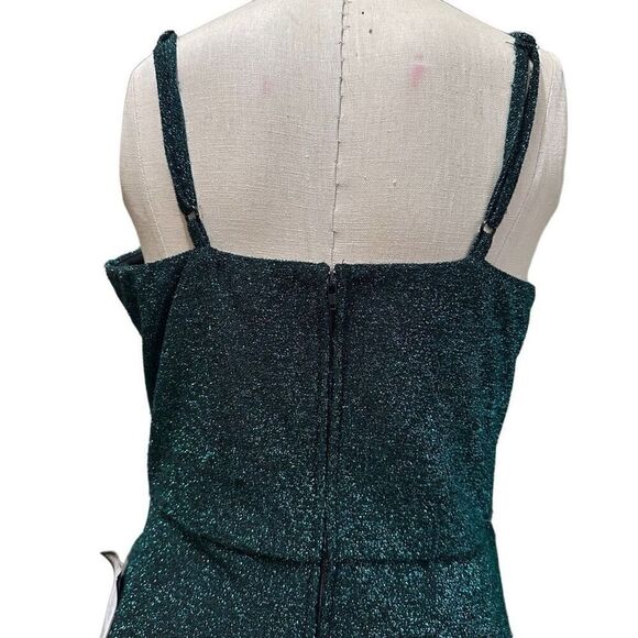 Trixxi Juniors Womens Metallic Gathered Mini Dress Hunter Green Above Knee Sz L - Picture 3 of 16